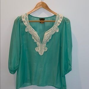 Anthropologie Fei Mint Green Silk Embroidered Top